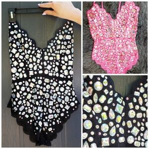 Made to Order Pink Rhinestone Rave Bodysuit